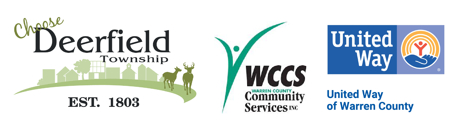 Logos for Deerfield Township, Warren County Community Services, and Warren County United Way